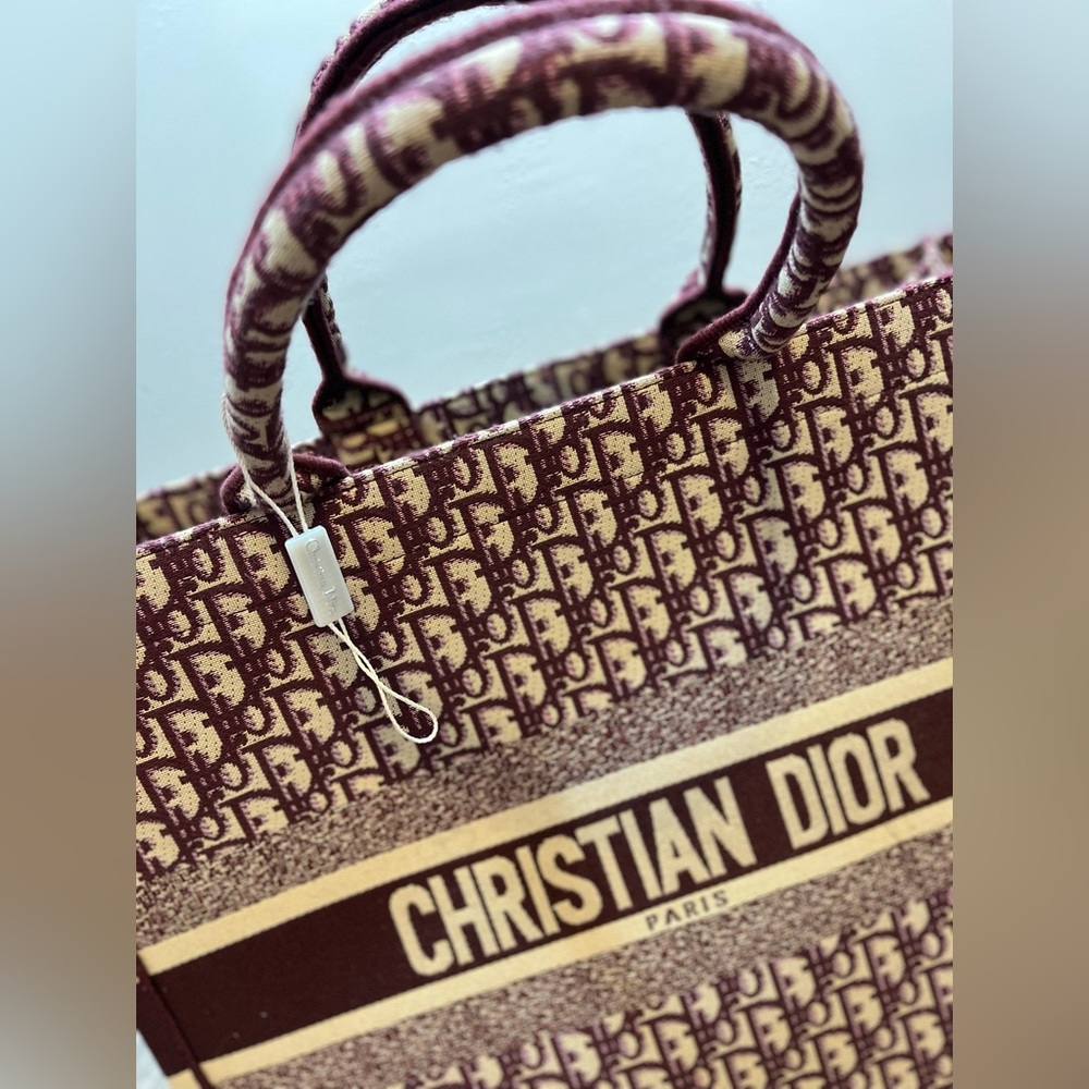 Christian Dior | Large Maroon Tote Book Bag | 19-MA-0168 | Oblique Embroidery
